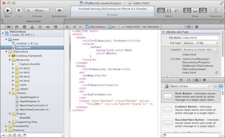 Editando HTML no Xcode