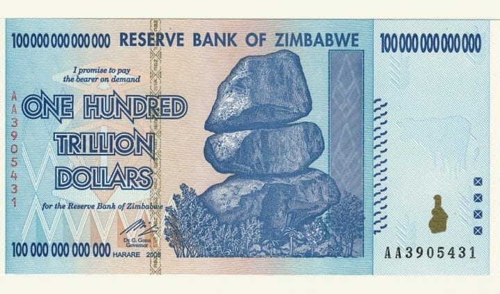 100 trilhões de dólares do Zimbábue