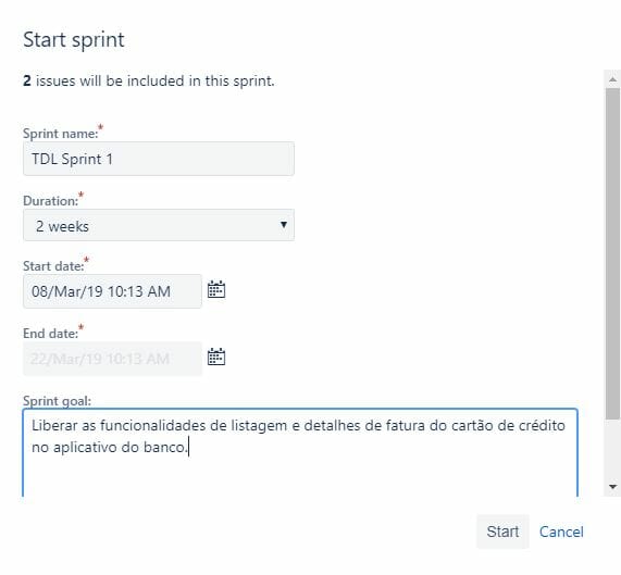 Iniciando a sprint