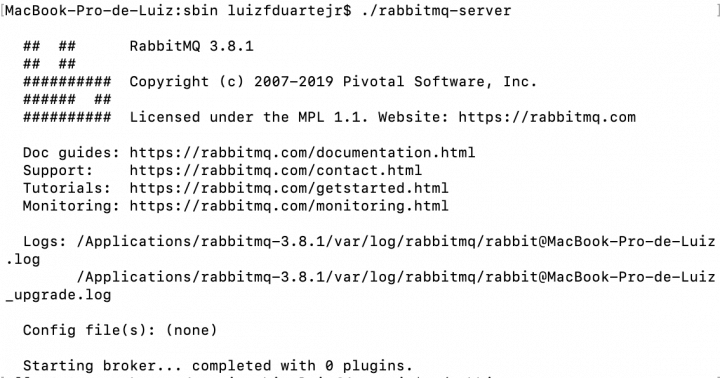 RabbitMQ funcionando